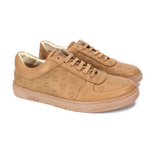 MCM Terrain Visetos Croissant Brown Low Top Logo Leather Sneakers 42 NEW Shoes